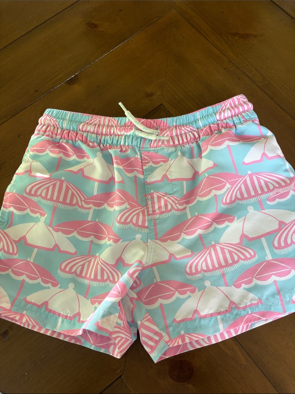 Beaufort Bonnet Comoany Pink & Light Blue Umbrella Print Kids Swim Shorts